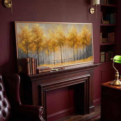Golden Autumn Trees Canvas Print in antique gold floating frame
