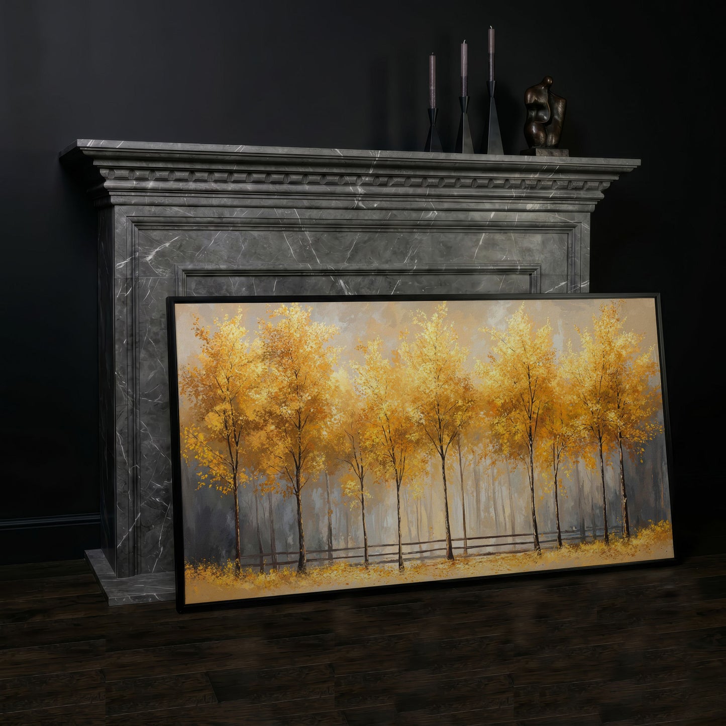 Golden Autumn Trees Canvas Print in black floating frame