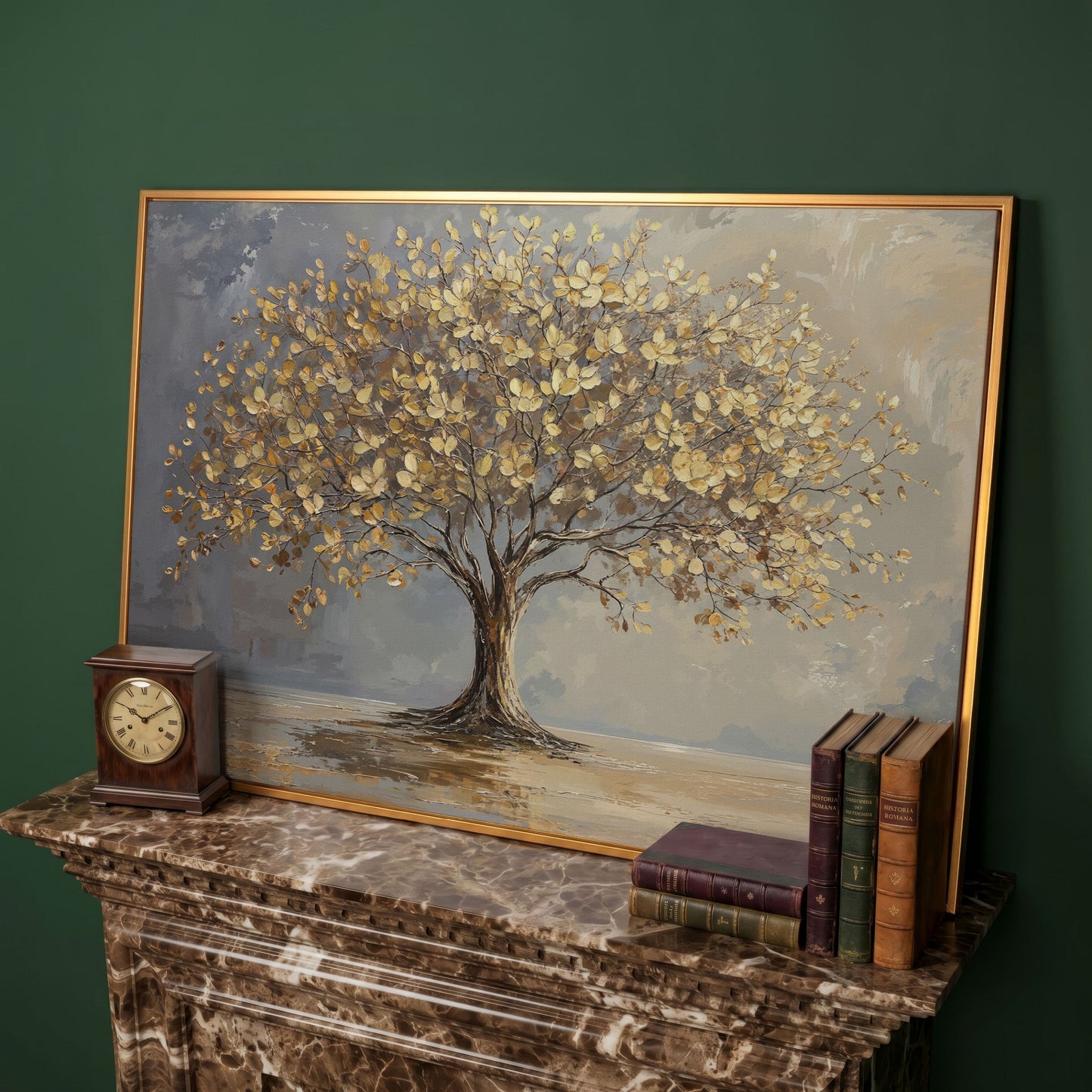 Golden Leaf Tree Canvas Print in antique gold floating frame