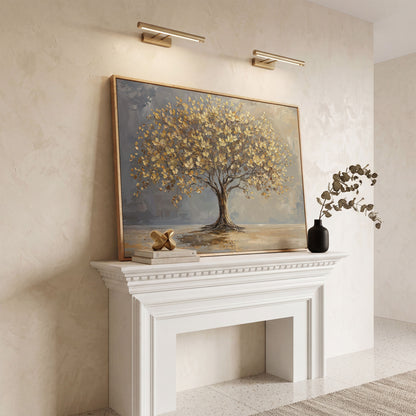 Golden Leaf Tree Canvas Print in white oak floating frame