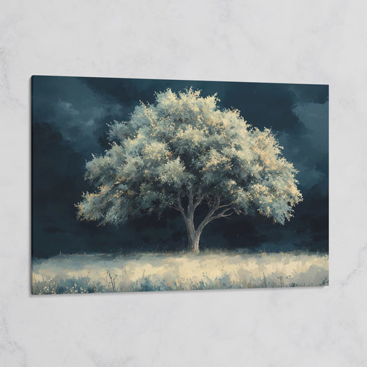 Solitary Tree in Indigo Landscape Canvas on gallery wrap