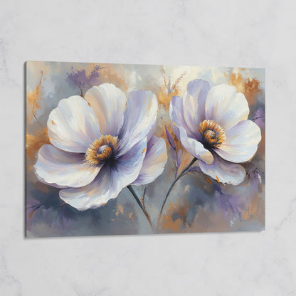White and Purple Floral Canvas Print with Gold Accents on gallery wrap