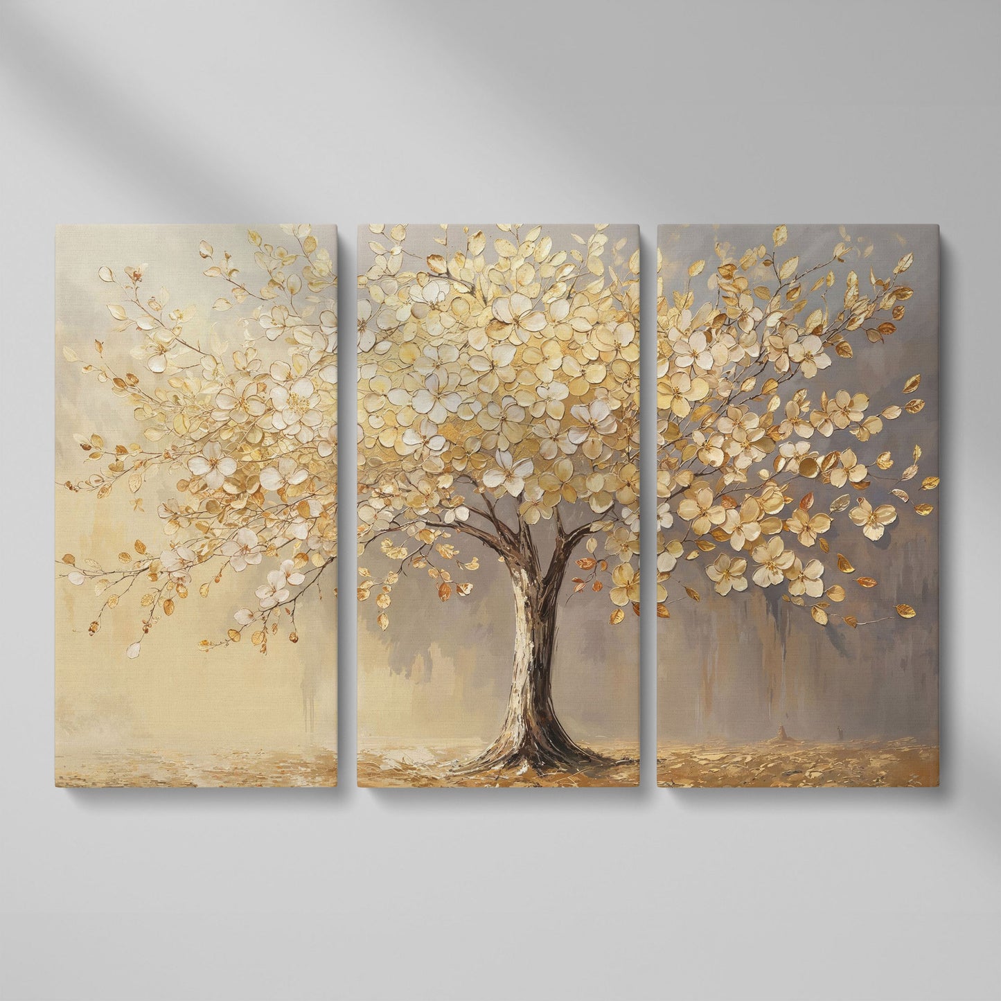 Golden Blossom Tree Canvas Print as 3-panel split version