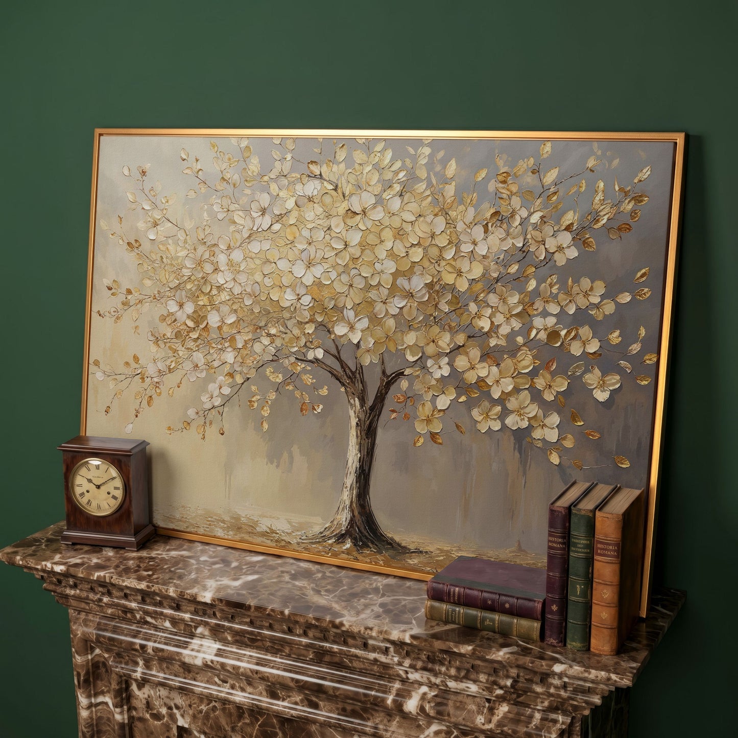 Golden Blossom Tree Canvas Print in antique gold floating frame