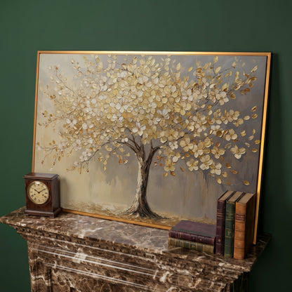 Golden Blossom Tree Canvas Print in antique gold floating frame