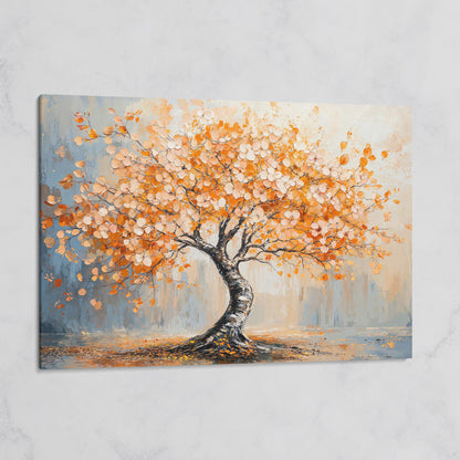 Autumn Tree Canvas Print in Burnt Orange & Dusty Blue on gallery wrap