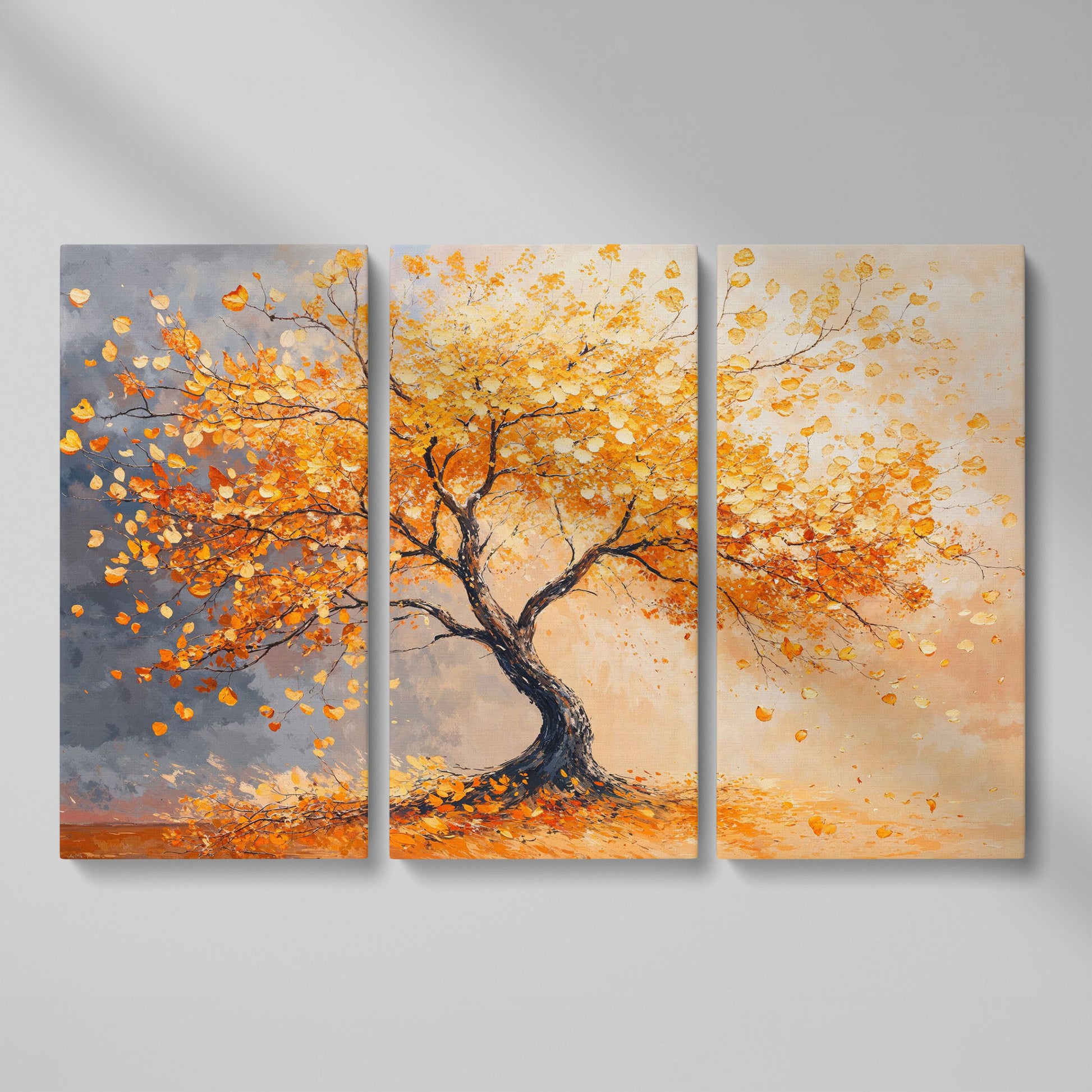 Autumn Tree with Golden Leaves Canvas as 3-panel split version