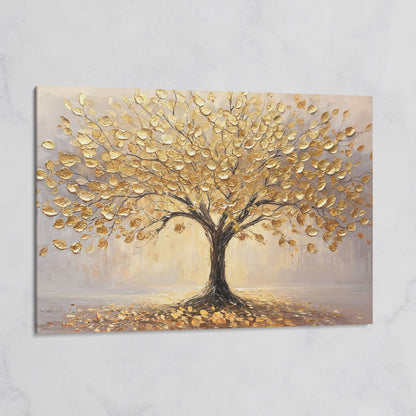 Golden Tree Canvas Print with Elegant Leaves on gallery wrap