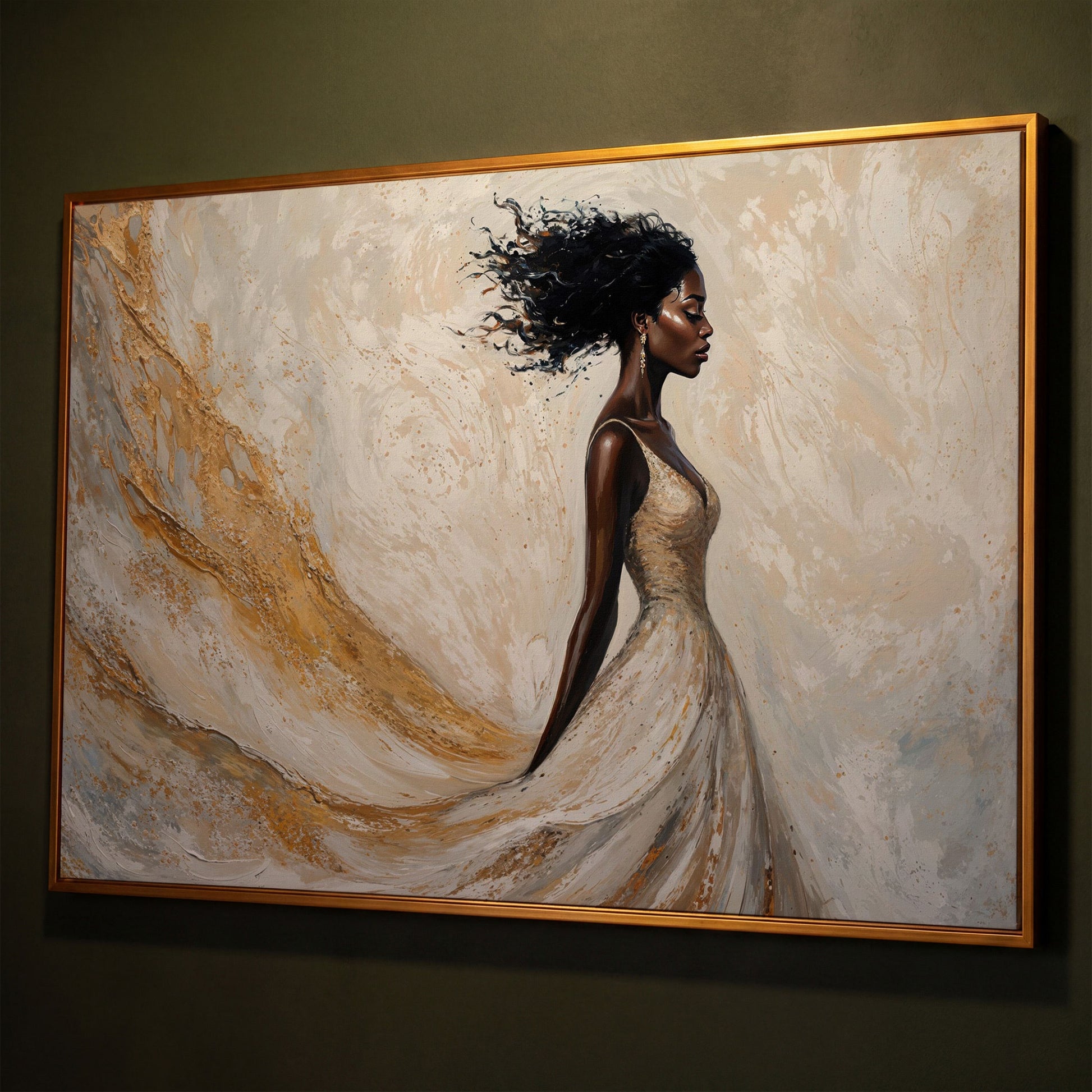Gold White Dress Portrait Canvas