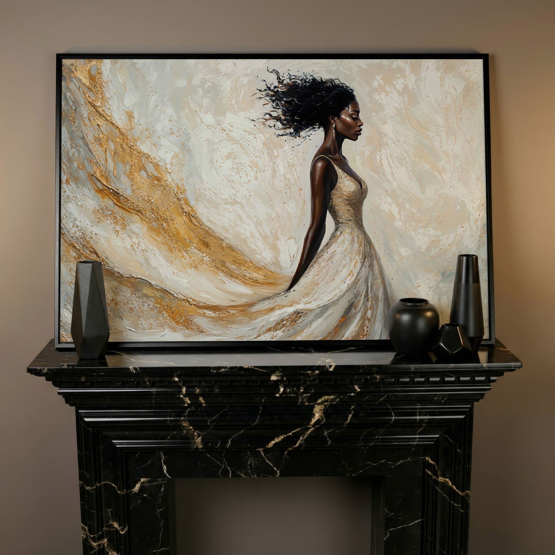 Gold White Dress Portrait Canvas