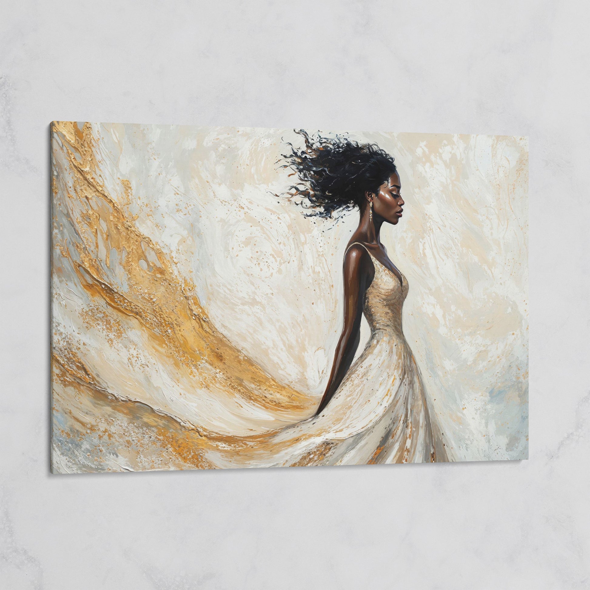 Gold White Dress Portrait Canvas
