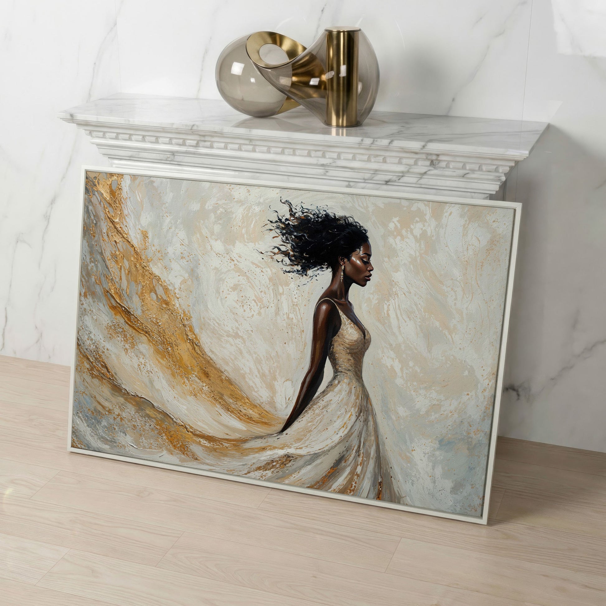 Gold White Dress Portrait Canvas