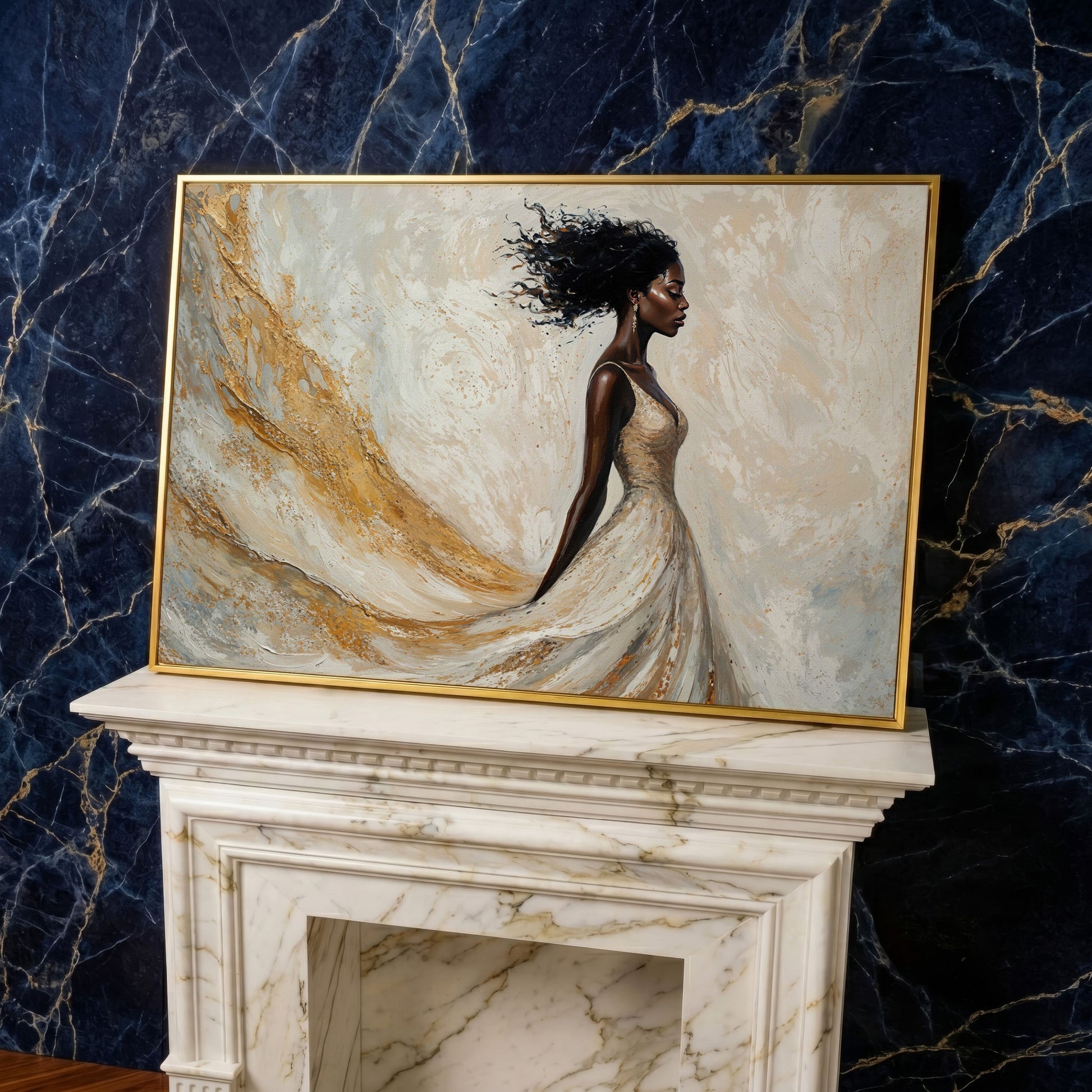 Gold White Dress Portrait Canvas