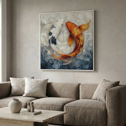 Colorful Koi Fish Abstract Canvas in white floating frame