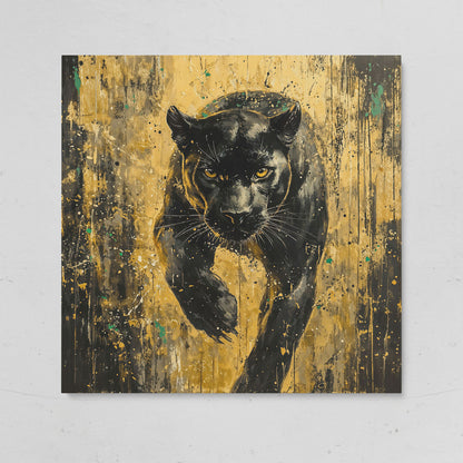 Black Panther with Gold Accents Canvas Art on gallery wrap