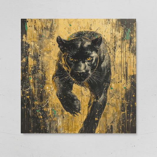 Black Panther with Gold Accents Canvas Art on gallery wrap