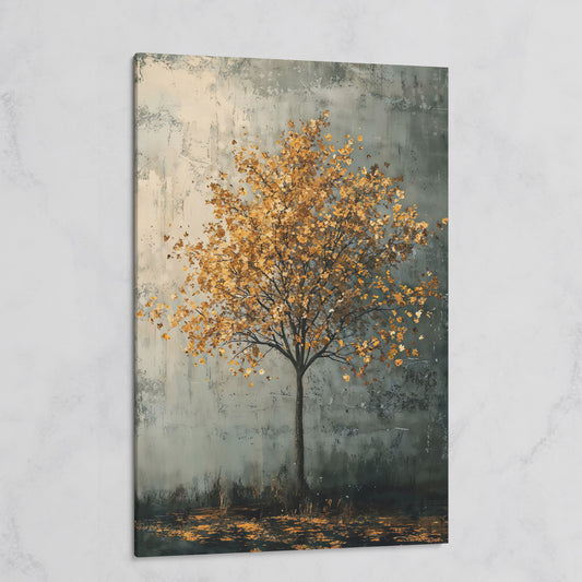 Solitary Tree with Golden Leaves Canvas Print on gallery wrap