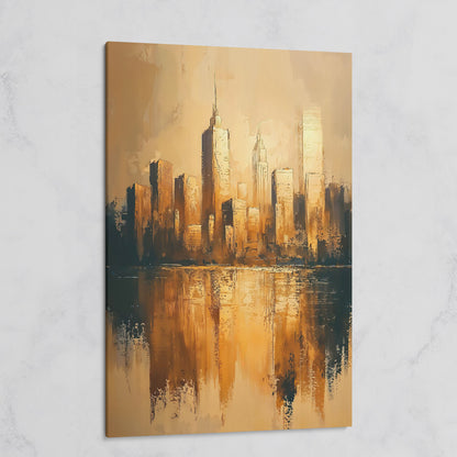 Golden Skyline Reflection Cityscape Canvas on gallery wrap