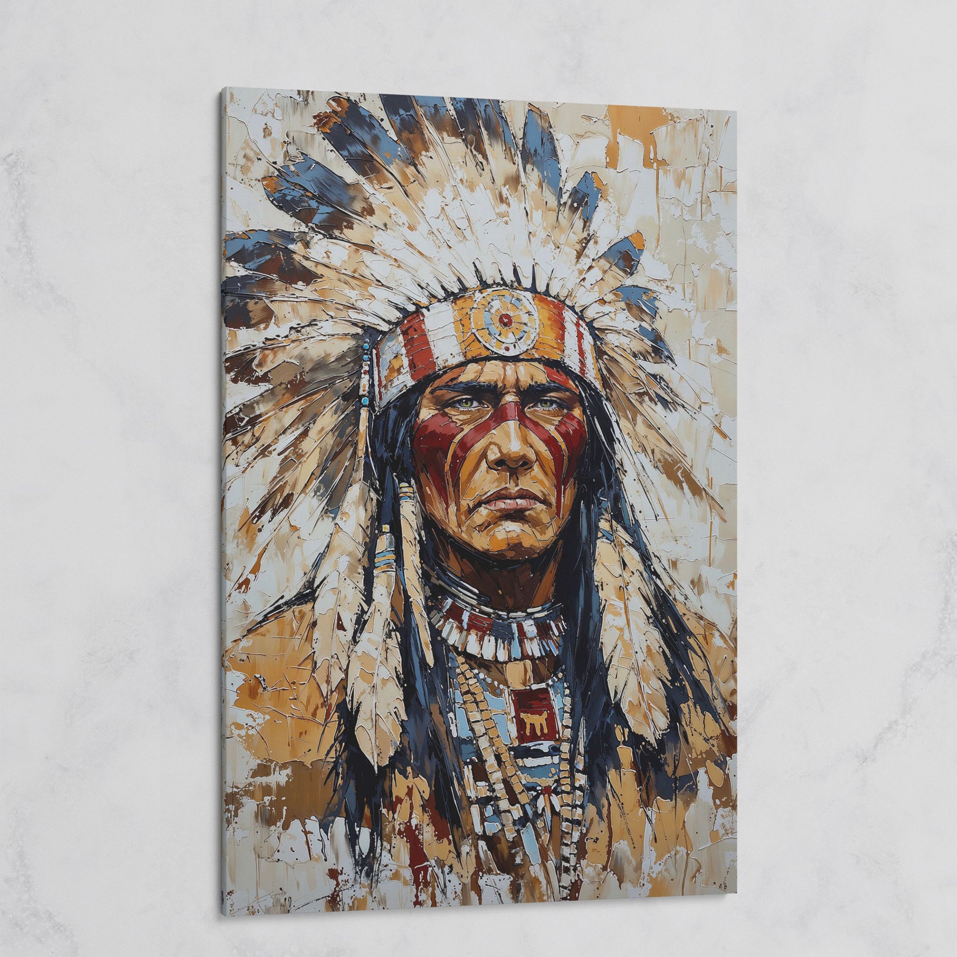 Indigenous Warrior with Feather Headdress Canvas on gallery wrap