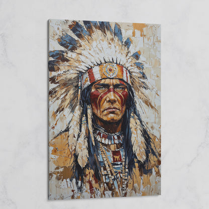 Indigenous Warrior with Feather Headdress Canvas on gallery wrap