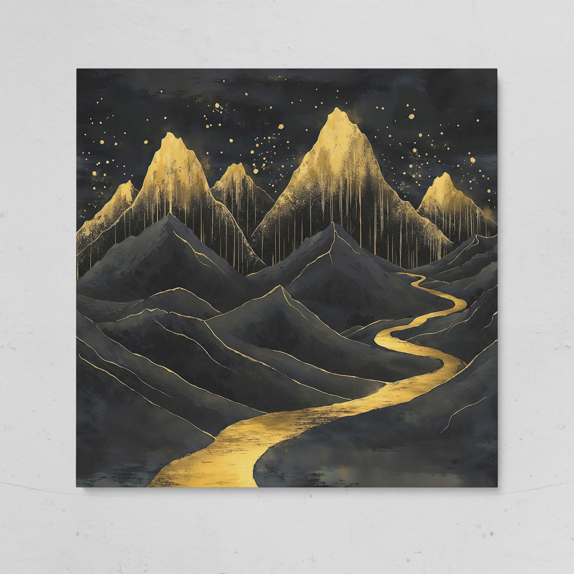 Surreal Black and Gold Mountains Canvas on gallery wrap