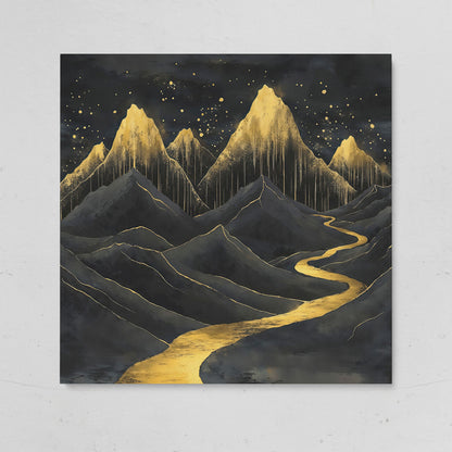 Surreal Black and Gold Mountains Canvas on gallery wrap