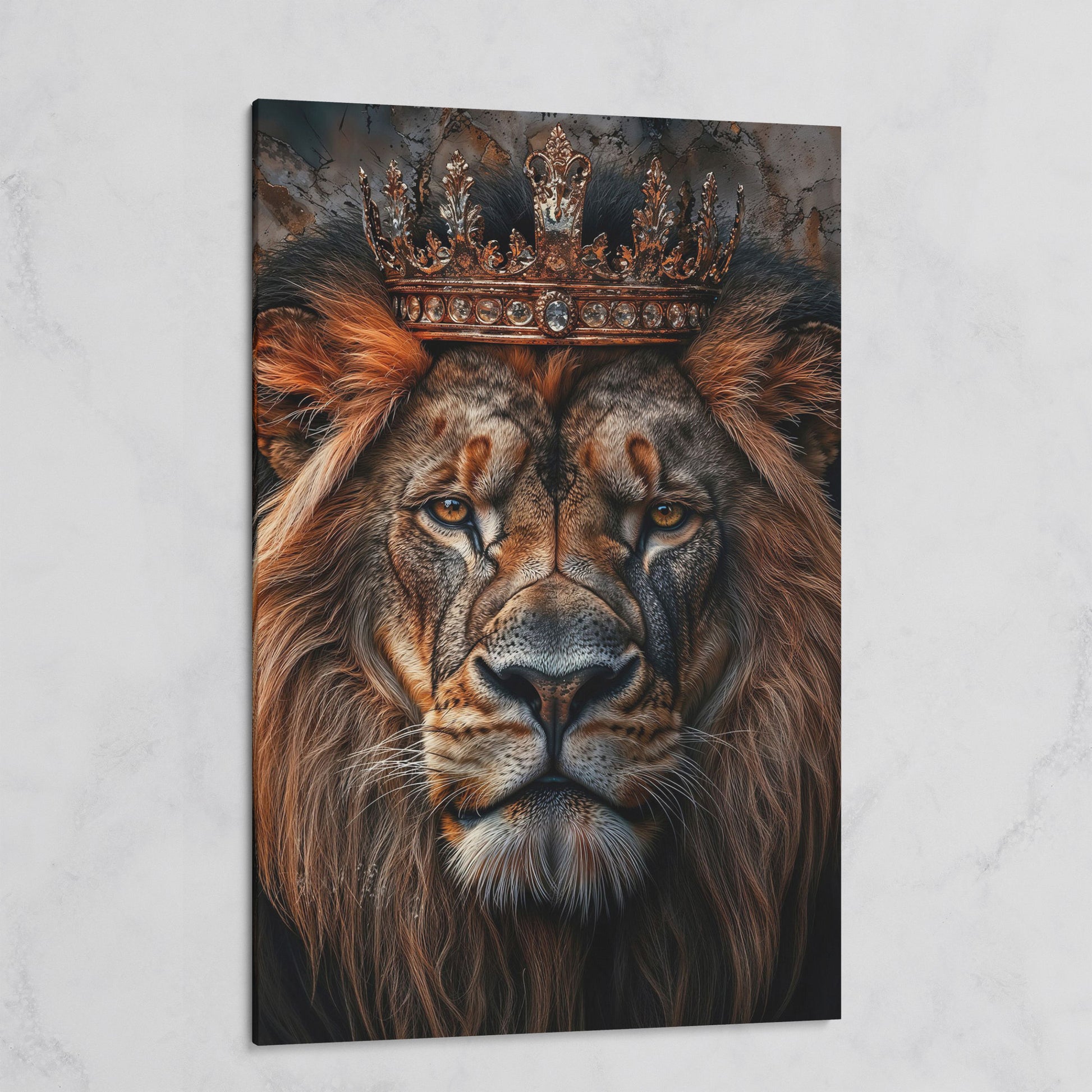 Lion Portrait Canvas with Gold Crown on gallery wrap