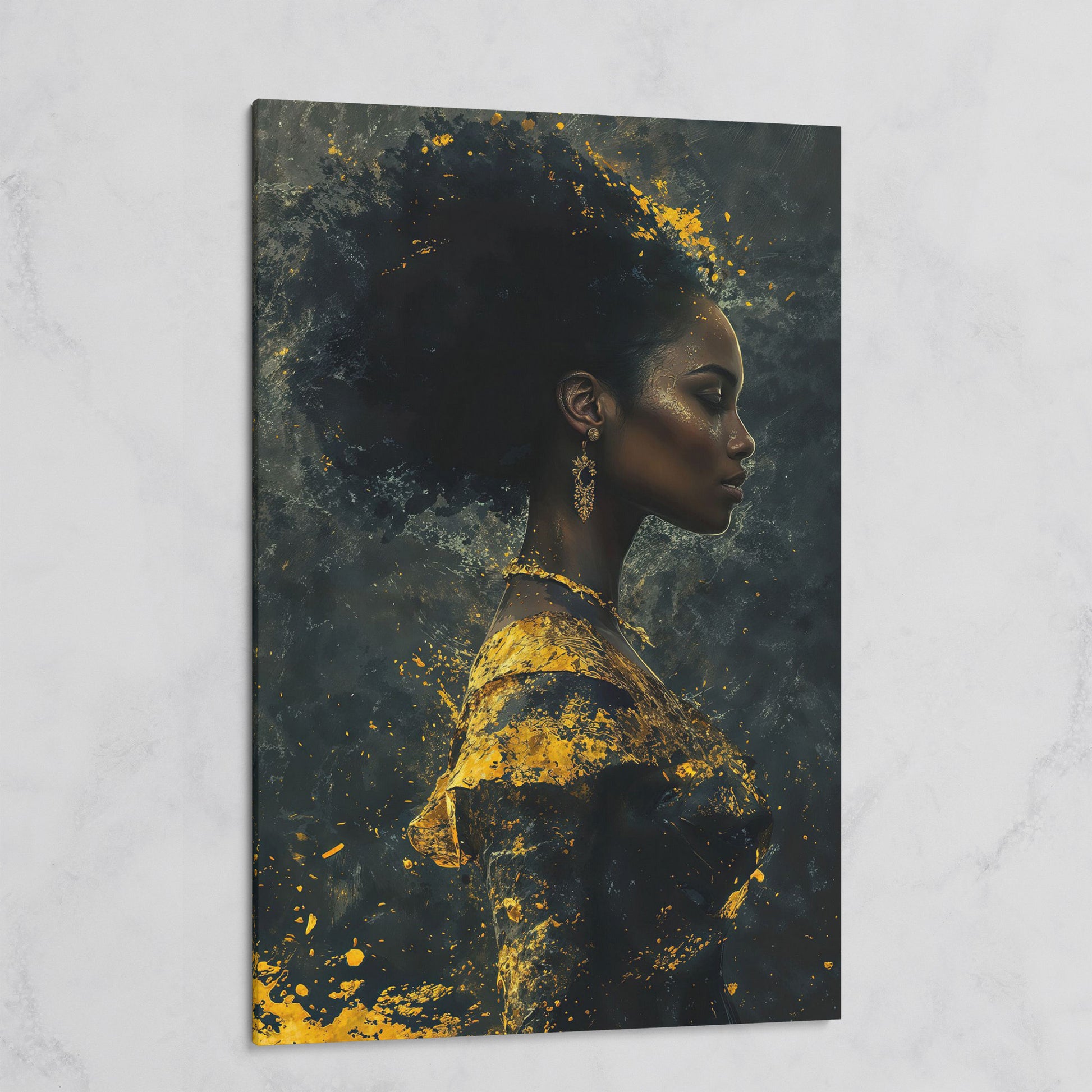 Woman in Profile with Gold Splatter Canvas on gallery wrap