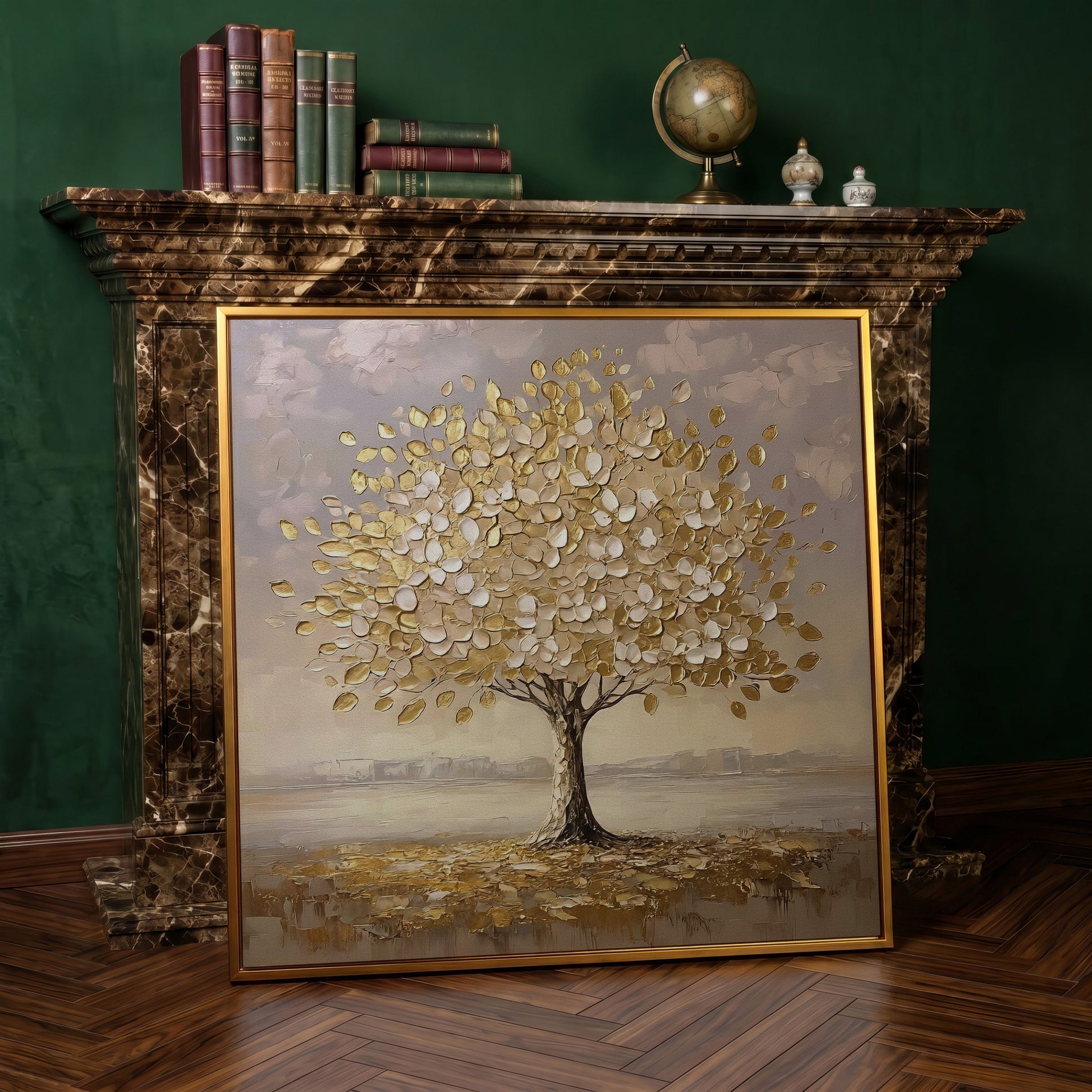 Golden Tree Canvas Print in antique gold floating frame