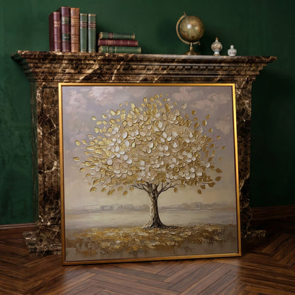 Golden Tree Canvas Print in antique gold floating frame
