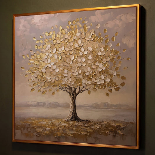 Golden Tree Canvas Print shown in antique gold floating frame