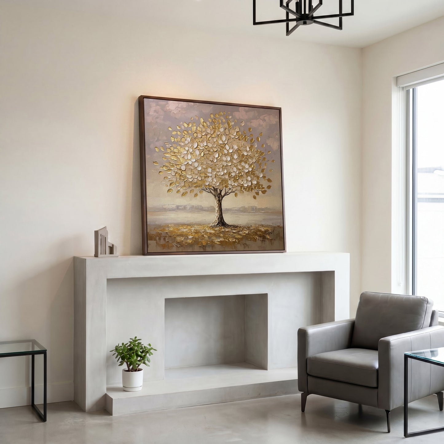 Golden Tree Canvas Print in dark walnut floating frame
