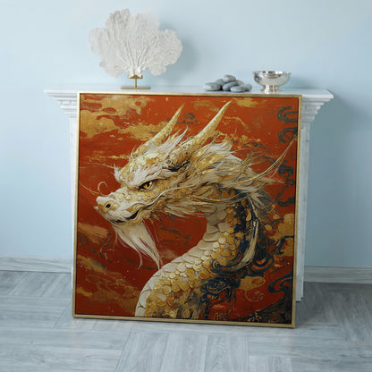 Golden Dragon Abstract Canvas Print in rose gold floating frame