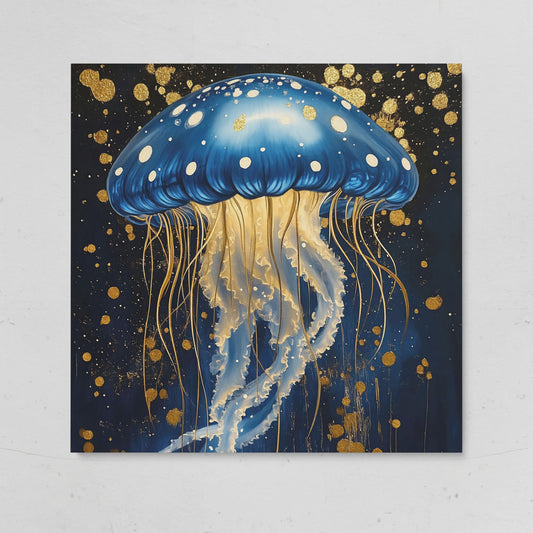 Blue and Gold Jellyfish Canvas on gallery wrap