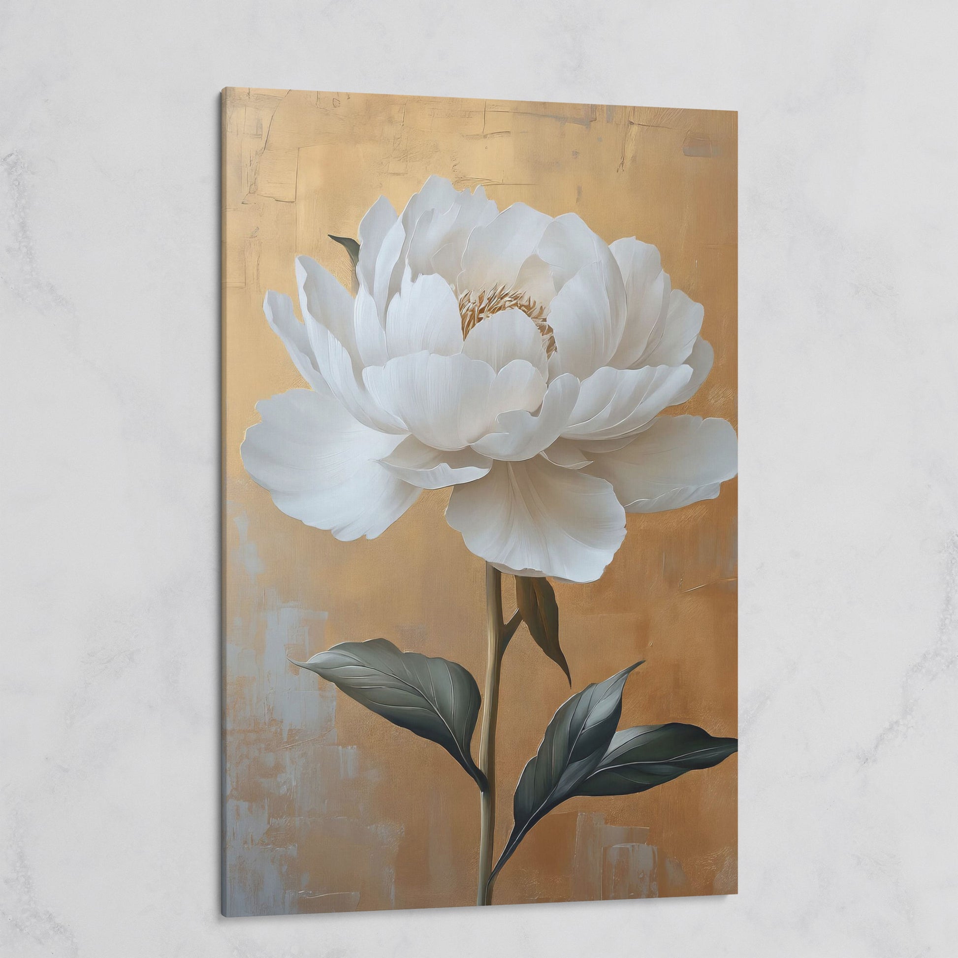 White Peony on Gold Canvas Print on gallery wrap
