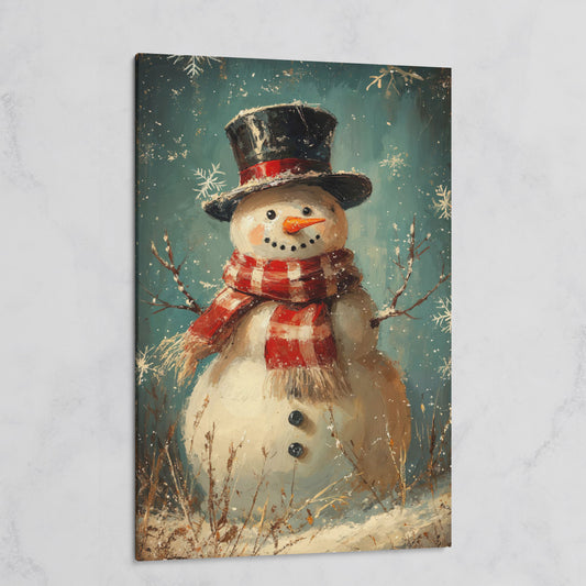 Cheerful Snowman with Scarf Canvas Print on gallery wrap