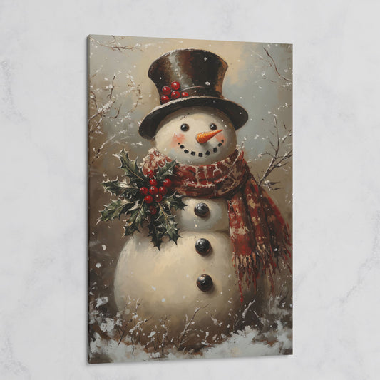 Vintage Snowman in Top Hat Canvas Print on gallery wrap