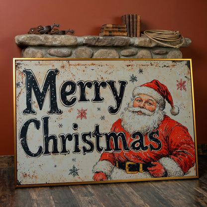 Santa Claus Holiday Canvas Art in antique gold floating frame
