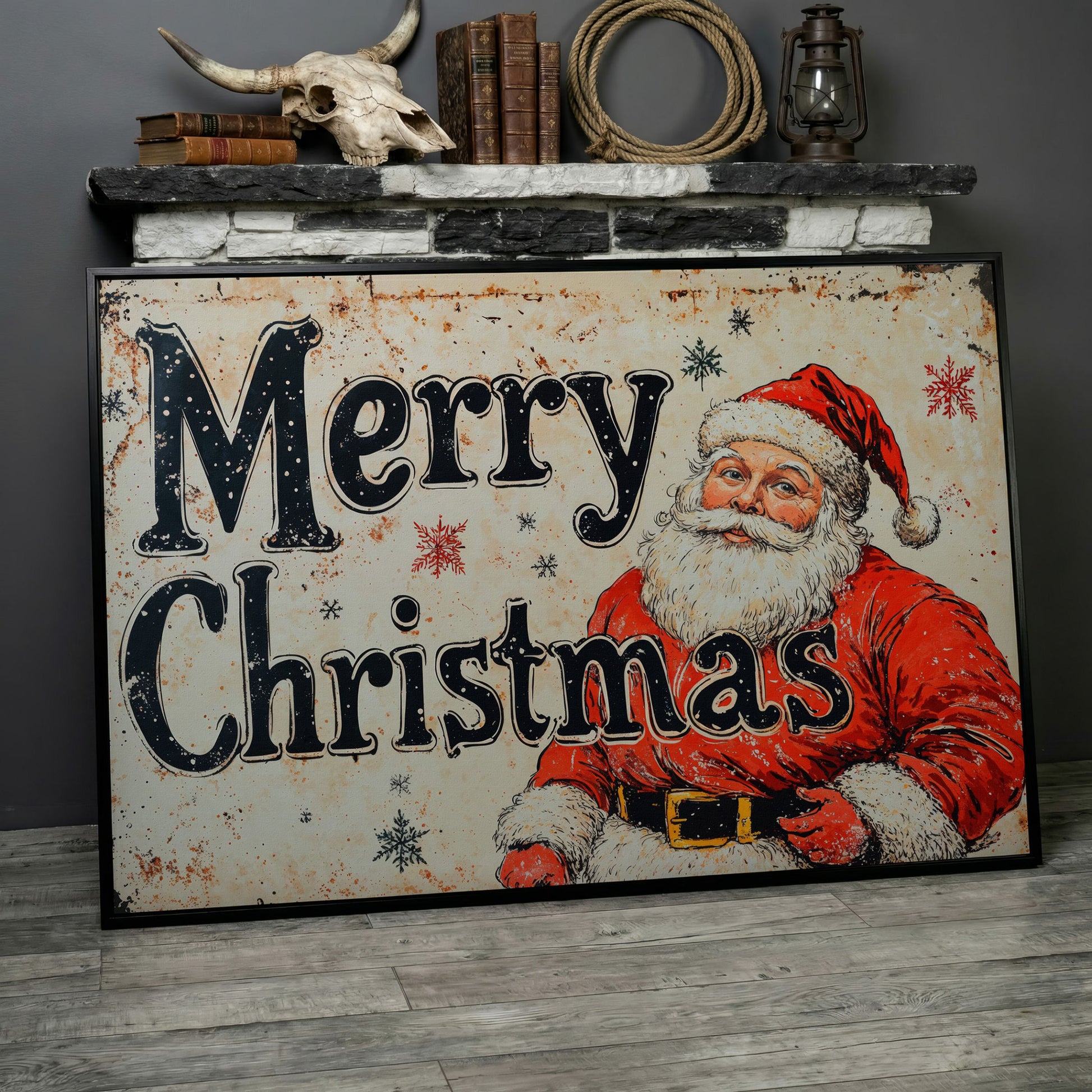 Santa Claus Holiday Canvas Art in black floating frame