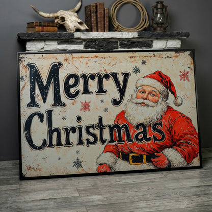 Santa Claus Holiday Canvas Art in black floating frame