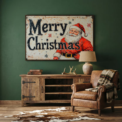 Santa Claus Holiday Canvas Art in dark walnut floating frame