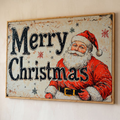 Santa Claus Holiday Canvas Art shown in white oak floating frame