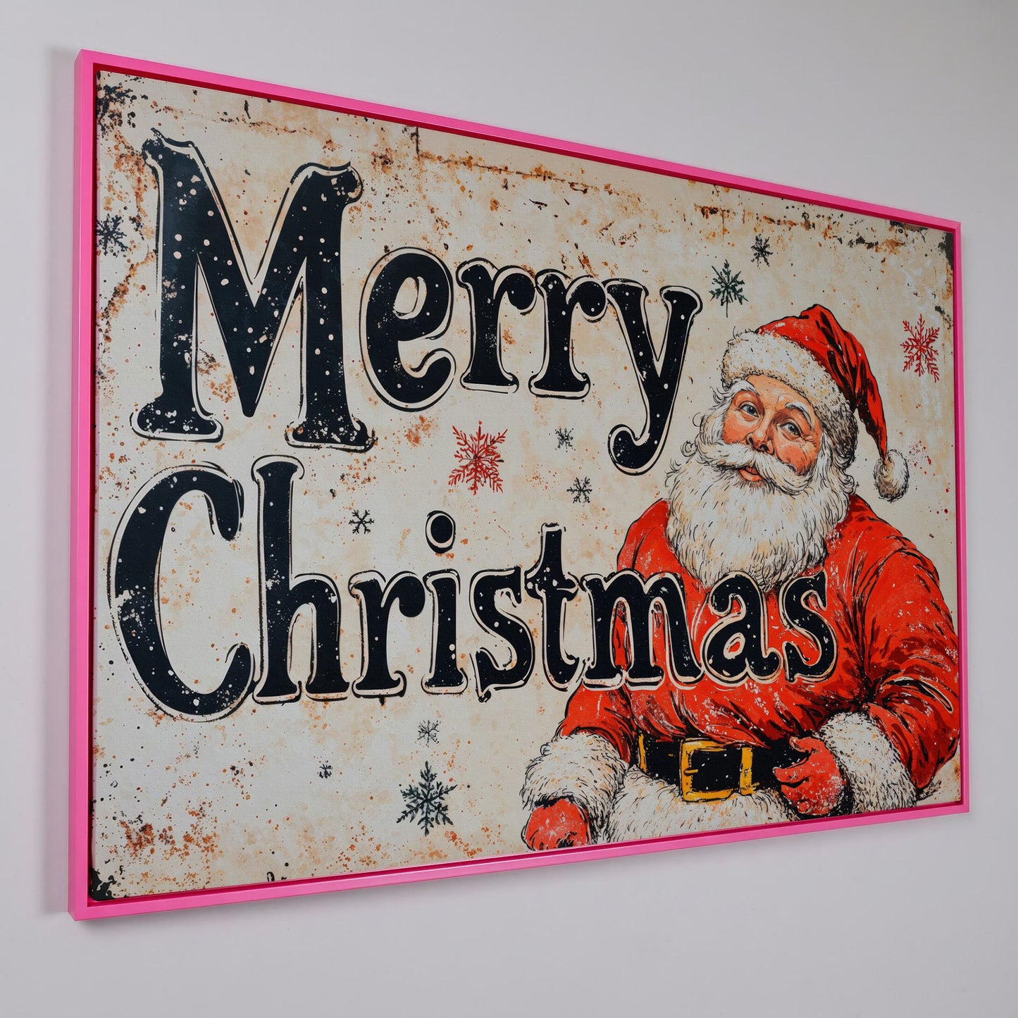 Santa Claus Holiday Canvas Art in pink floating frame