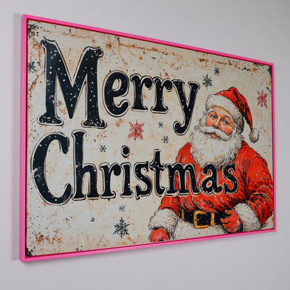 Santa Claus Holiday Canvas Art in pink floating frame
