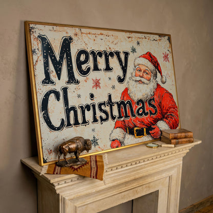 Santa Claus Holiday Canvas Art in rose gold floating frame