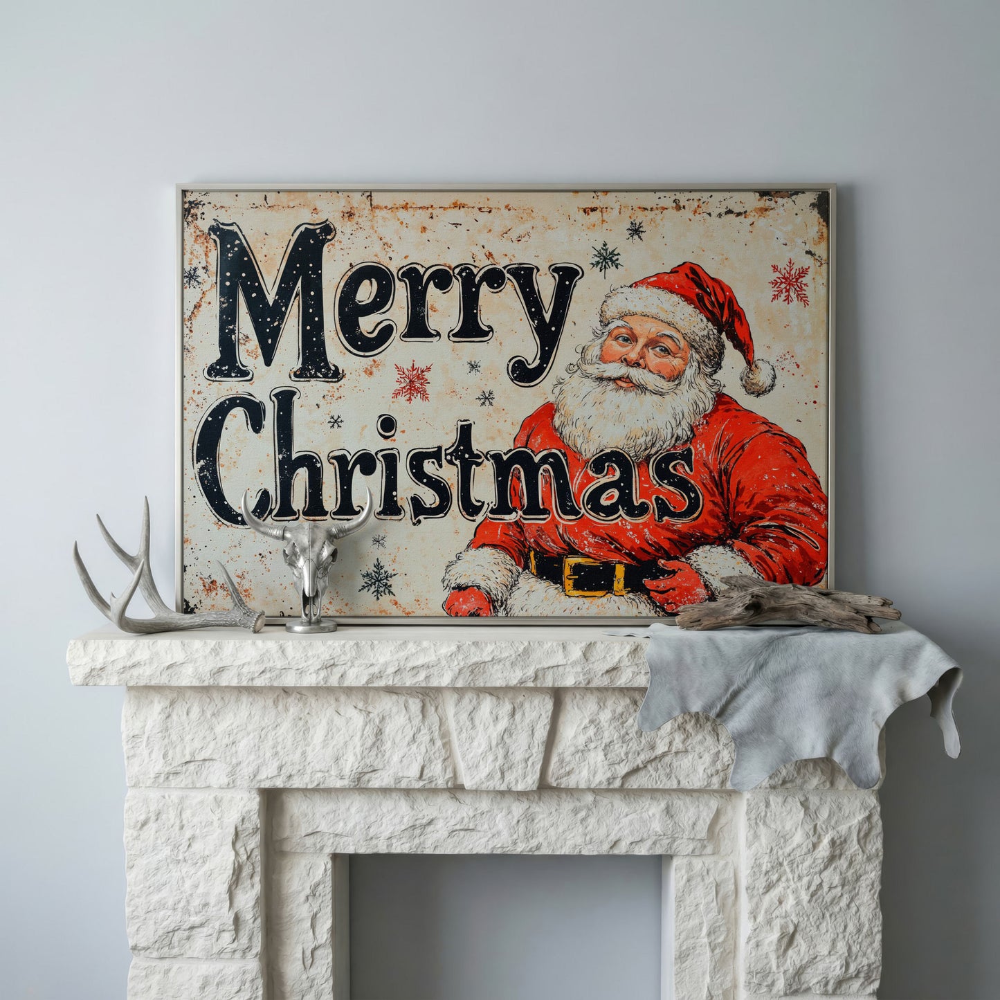 Santa Claus Holiday Canvas Art in silver floating frame