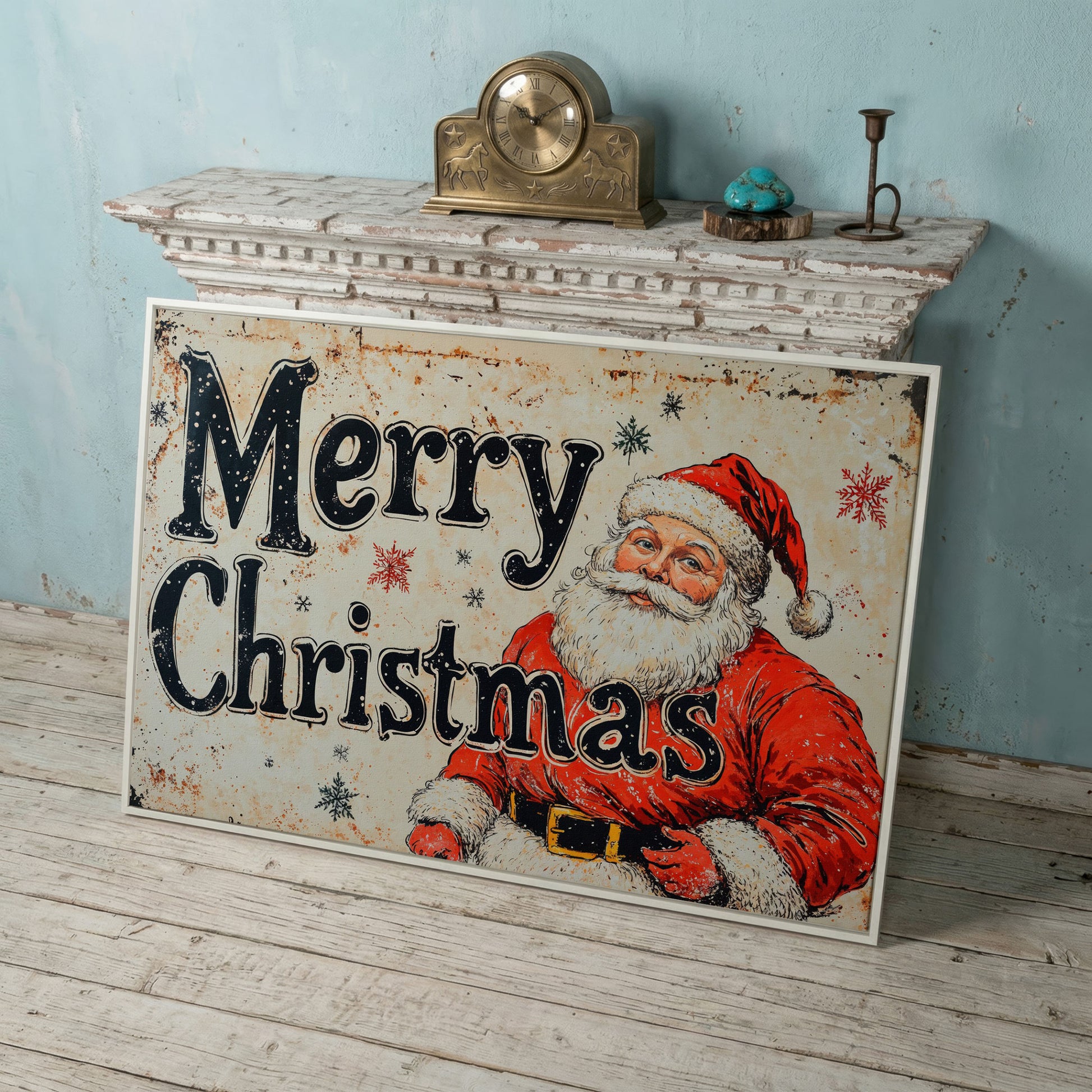 Santa Claus Holiday Canvas Art in white floating frame