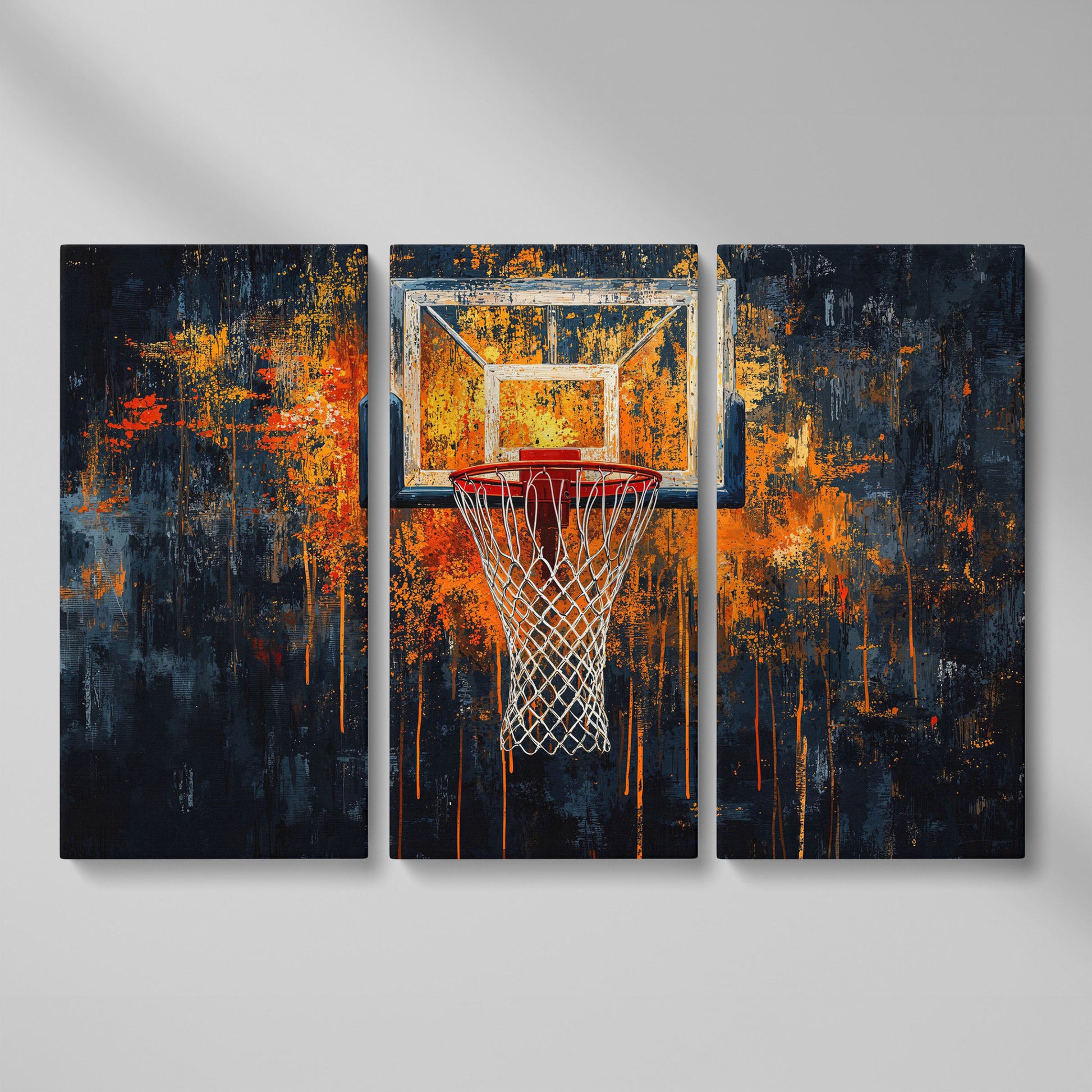 Basketball Abstract Canvas for Teen Rooms as 3-panel split version