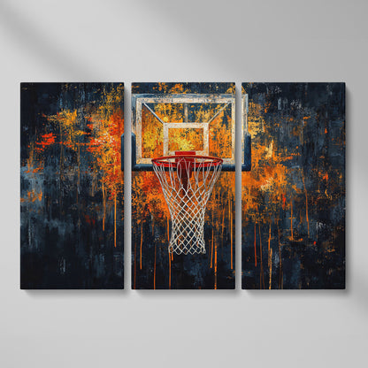 Basketball Abstract Canvas for Teen Rooms as 3-panel split version