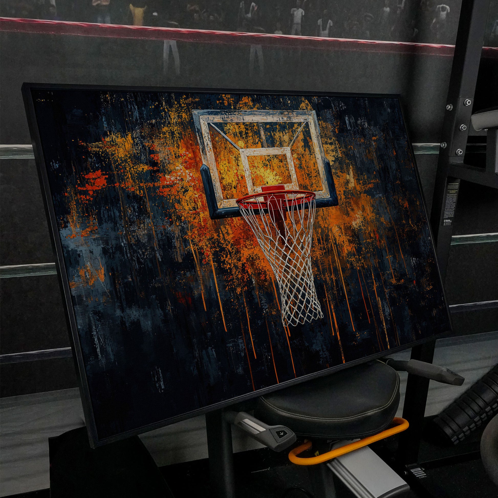 Basketball Abstract Canvas for Teen Rooms in black floating frame